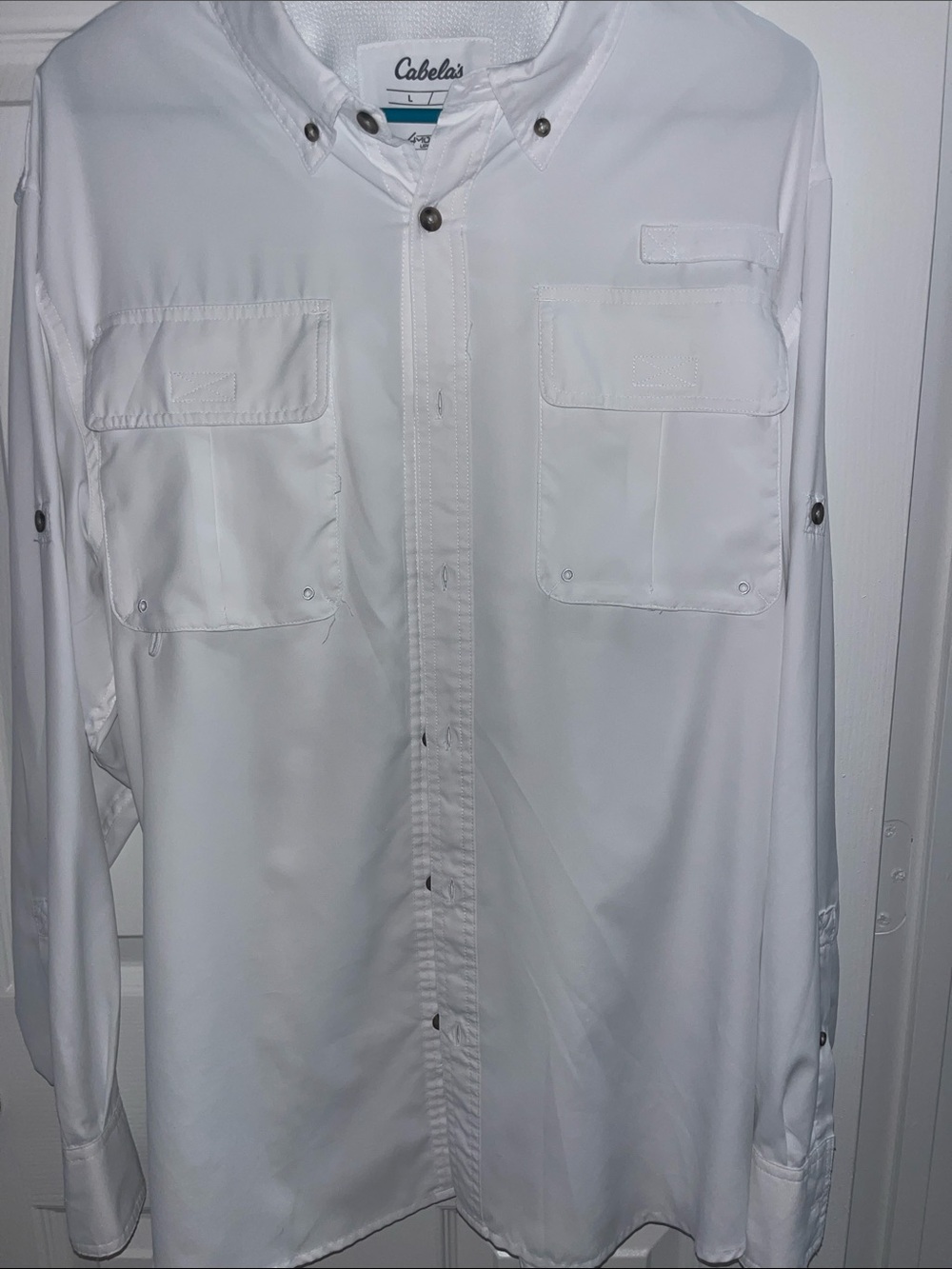 Cabela's Men's White Long-Sleeve Button-Down Shirt with Chest Pockets